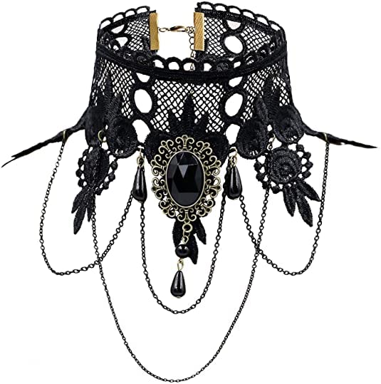 Artifice Lace choker Rhinestone Chain Necklace Elegant Sexy Retro Halloween Christmas Necklace BLACK - Image 4