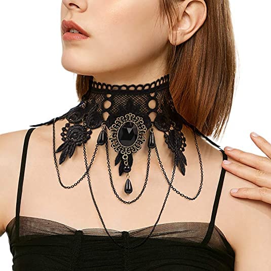 Artifice Lace choker Rhinestone Chain Necklace Elegant Sexy Retro Halloween Christmas Necklace BLACK - Image 5
