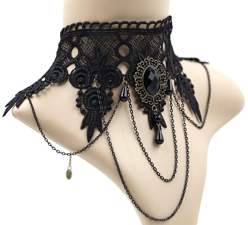 Artifice Lace choker Rhinestone Chain Necklace Elegant Sexy Retro Halloween Christmas Necklace BLACK - Image 3