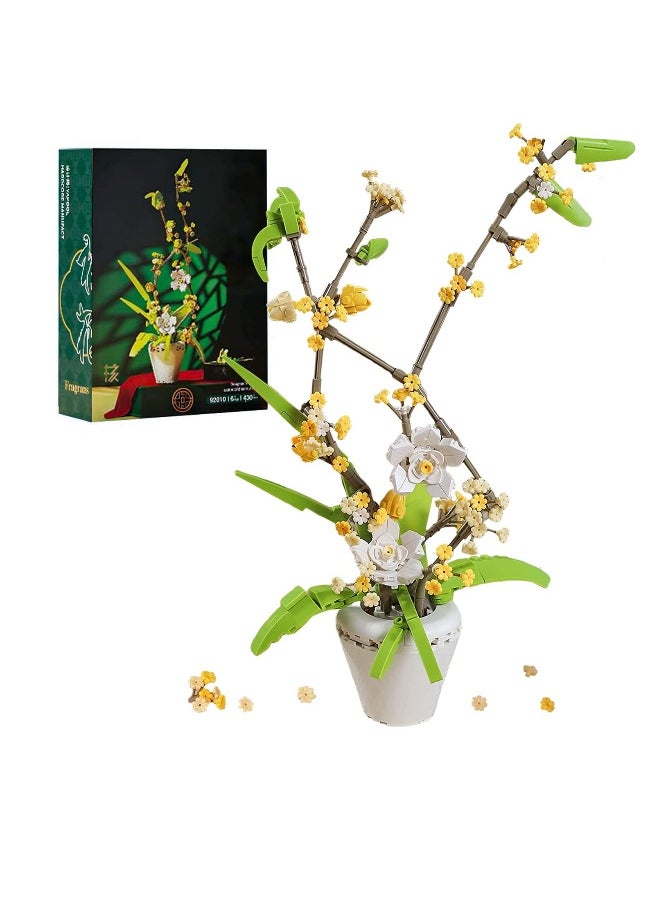Flower Bouquet Building Kit, Osmanthus Fragrans Bonsai Tree Toy, Artificial Plant Building, Creative Building Project for Adults, Botanical Collection Compatible with Lego (430 Pieces)  - Image 1