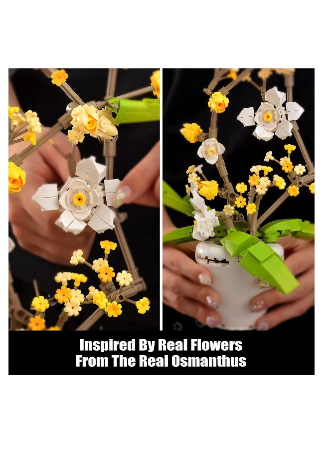 Flower Bouquet Building Kit, Osmanthus Fragrans Bonsai Tree Toy, Artificial Plant Building, Creative Building Project for Adults, Botanical Collection Compatible with Lego (430 Pieces)