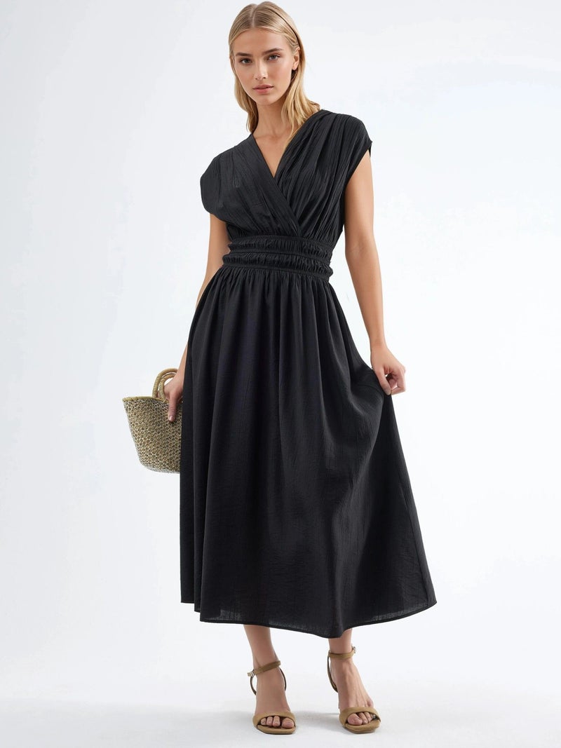 BUSEM Textured V-Neck Midi Dress - Image 1