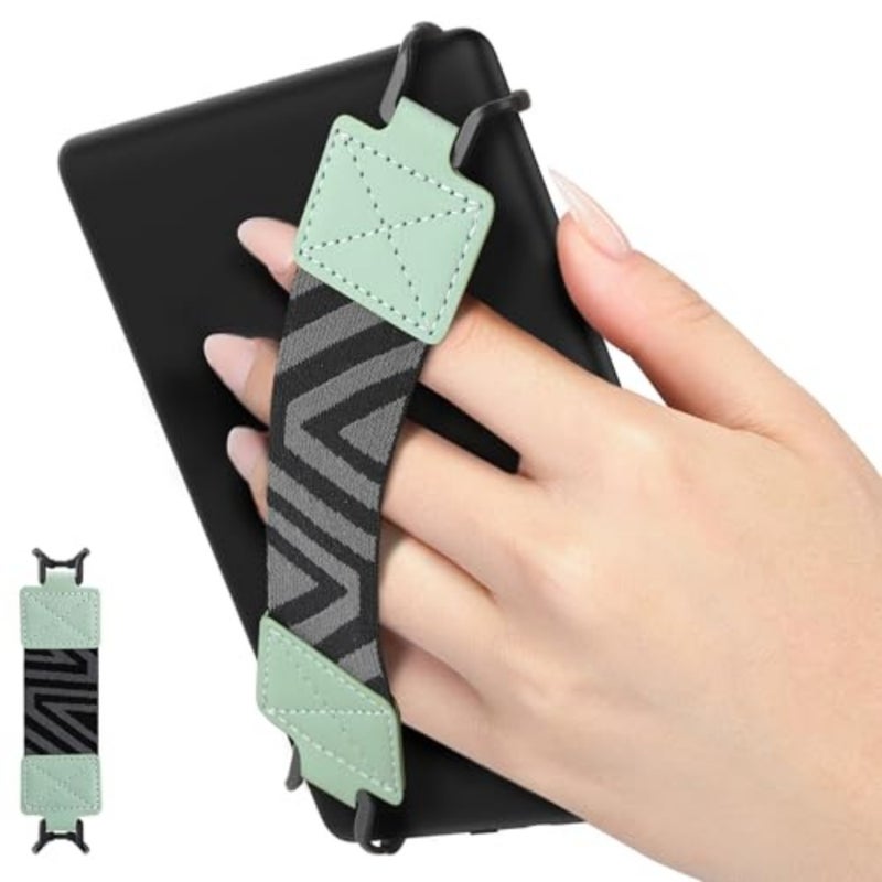 MoKo Safety Hand Strap for Kindle iReader's Fire 6-8 Inch Tablet, Kindle/Kobo/Vuyaga/Lenovo/Sony i-Book, High Elasticity Multi-Use Lightweight Hand Strap, Finger Holder Mint Green iReader Accessories for Kindle/Kobo/Sony Tablet 6-8 Inch, High Elasticity Embossed Hand Strap, Lightweight Finger Grip Stand - Image 1