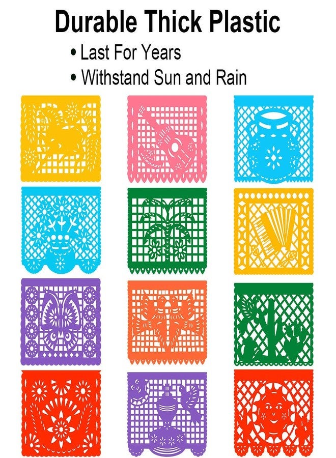DUNCHATY 3 Packs Mexican Banners, 66 Ft(22ft x 3) Papel Picado Banner, Large Plastic Mexican Fiesta Banners Cinco de Mayo Party Fiesta Decorations Mexican Themed Birthday Party Supplies 12 Patterns with String - Image 2