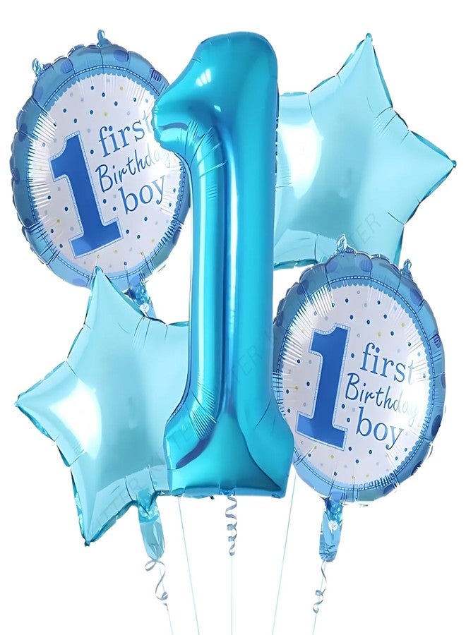 مجموعة زينة عيد الميلاد الأول للأولاد من كيتر، تتضمن 5 بالونات فويل زرقاء تحمل الرقم 1 | مجموعة زينة عيد ميلادي الأول | مجموعة زينة عيد ميلاد الطفل الأول (5 قطع إجمالاً) - Image 1
