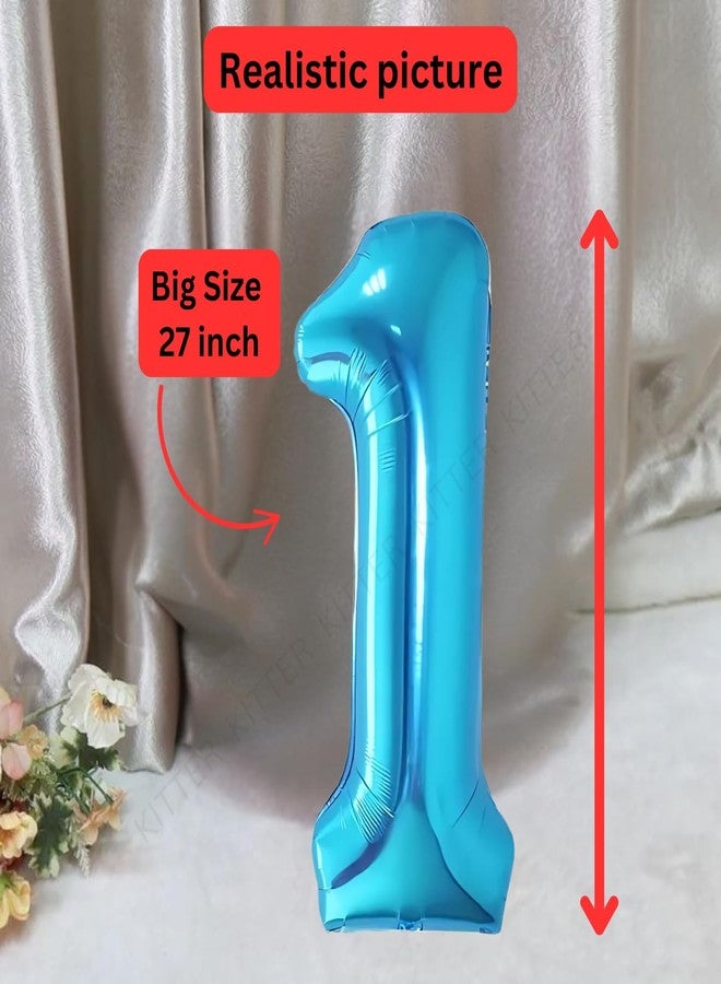 مجموعة زينة عيد الميلاد الأول للأولاد من كيتر، تتضمن 5 بالونات فويل زرقاء تحمل الرقم 1 | مجموعة زينة عيد ميلادي الأول | مجموعة زينة عيد ميلاد الطفل الأول (5 قطع إجمالاً) - Image 2