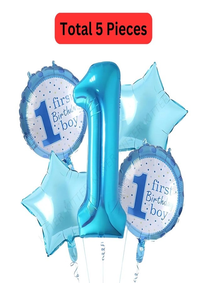 مجموعة زينة عيد الميلاد الأول للأولاد من كيتر، تتضمن 5 بالونات فويل زرقاء تحمل الرقم 1 | مجموعة زينة عيد ميلادي الأول | مجموعة زينة عيد ميلاد الطفل الأول (5 قطع إجمالاً) - Image 4