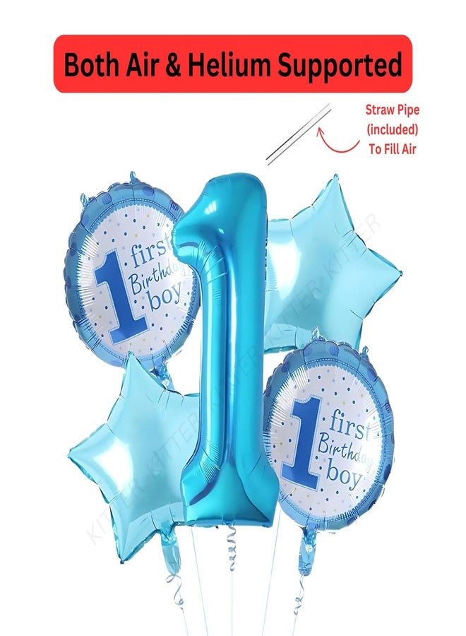 مجموعة زينة عيد الميلاد الأول للأولاد من كيتر، تتضمن 5 بالونات فويل زرقاء تحمل الرقم 1 | مجموعة زينة عيد ميلادي الأول | مجموعة زينة عيد ميلاد الطفل الأول (5 قطع إجمالاً) - Image 5