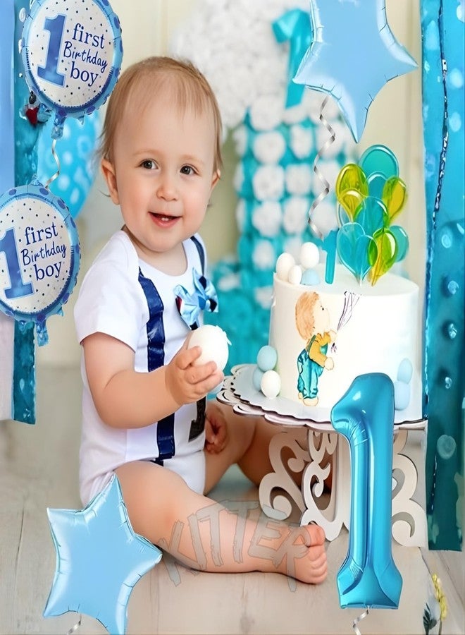 مجموعة زينة عيد الميلاد الأول للأولاد من كيتر، تتضمن 5 بالونات فويل زرقاء تحمل الرقم 1 | مجموعة زينة عيد ميلادي الأول | مجموعة زينة عيد ميلاد الطفل الأول (5 قطع إجمالاً) - Image 3