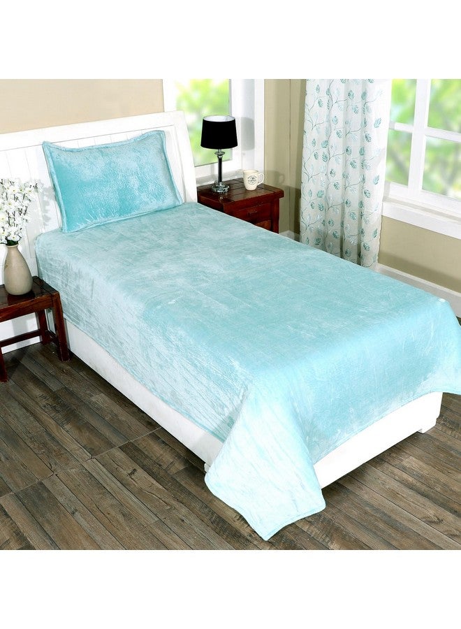RD TREND 250 غم بطانيات دافئة لفصل الشتاء حجم مفرد (60X90 بوصة) مع 1 غطاء وسادة 210 TC حجم (18X28 بوصة) لون-أكوا - Image 1
