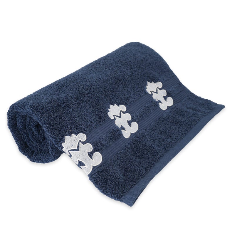 LUSH & BEYOND Navy Blue Cotton 500 GSM Embroidered Bath Towel - Image 3