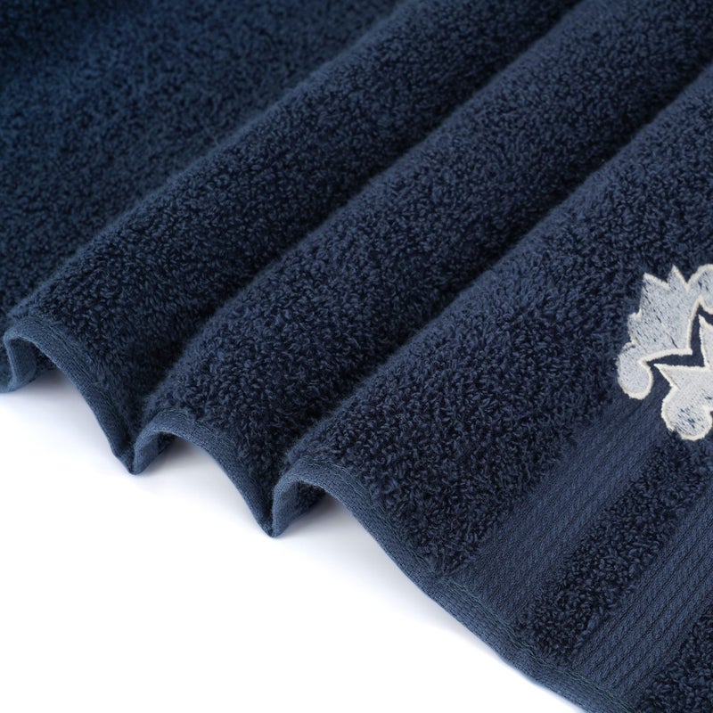 LUSH & BEYOND Navy Blue Cotton 500 GSM Embroidered Bath Towel - Image 5