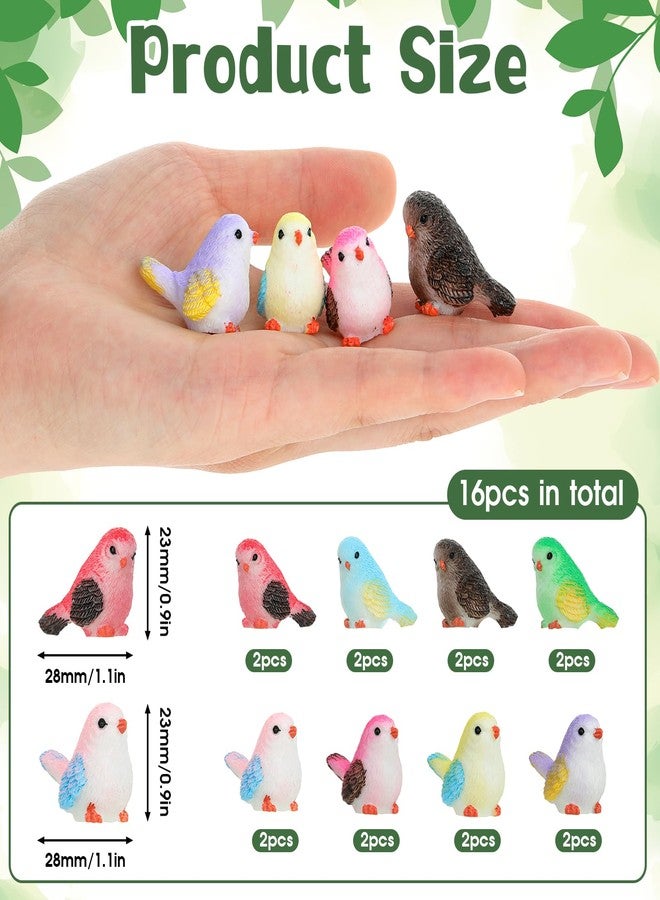 Hariendny 16 Pcs Miniature Bird Figurines - Mini Resin Birds Decorative for Dollhouse, Crafts & Garden - Image 2