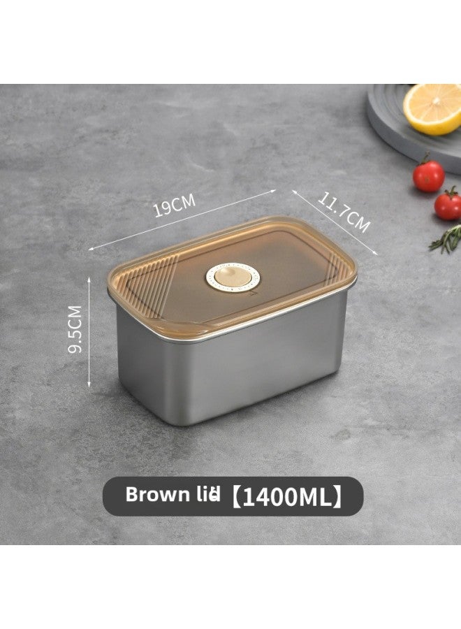 Japanese-style 304 Fresh-keeping Box Stainless Steel Refrigerator Freezer Box Storage Fruit Lunch Box Household Lunch Box Nine-piece Wholesale-Specifications:Brown Cap 1400ml  - Image 1