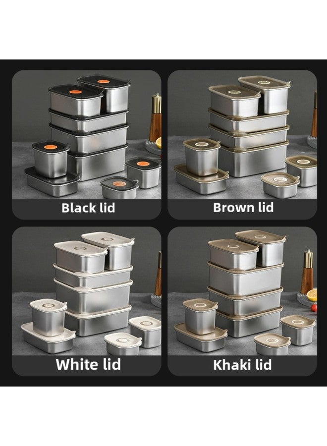 Japanese-style 304 Fresh-keeping Box Stainless Steel Refrigerator Freezer Box Storage Fruit Lunch Box Household Lunch Box Nine-piece Wholesale-Specifications:Brown Cap 1400ml  - Image 5