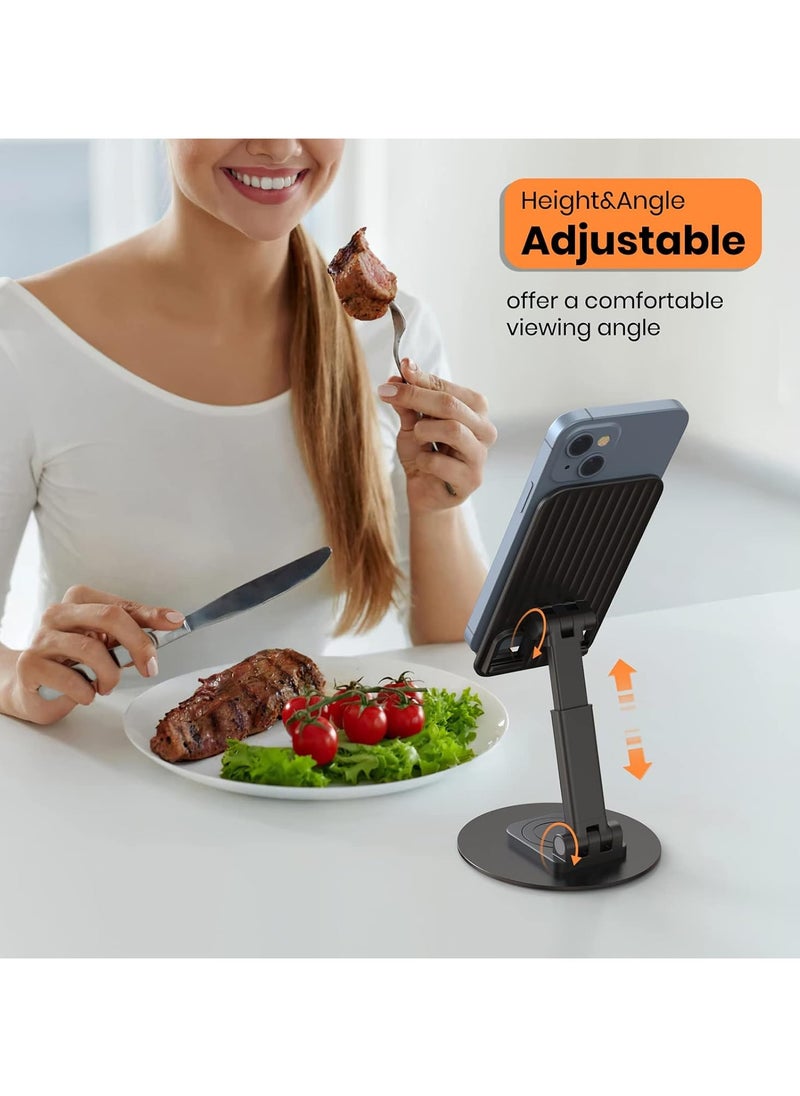 NNEWVANTE - Adjustable Phone Stand for Desk - Aluminum Foldable Cellphone Tablet Holder with 360°Rotating Base,Cradle Dock for iPhone 14 Pro Max Plus,13 12 Pro Max,Galaxy S22 S21, More 4"-8"Phones-Black - Image 1