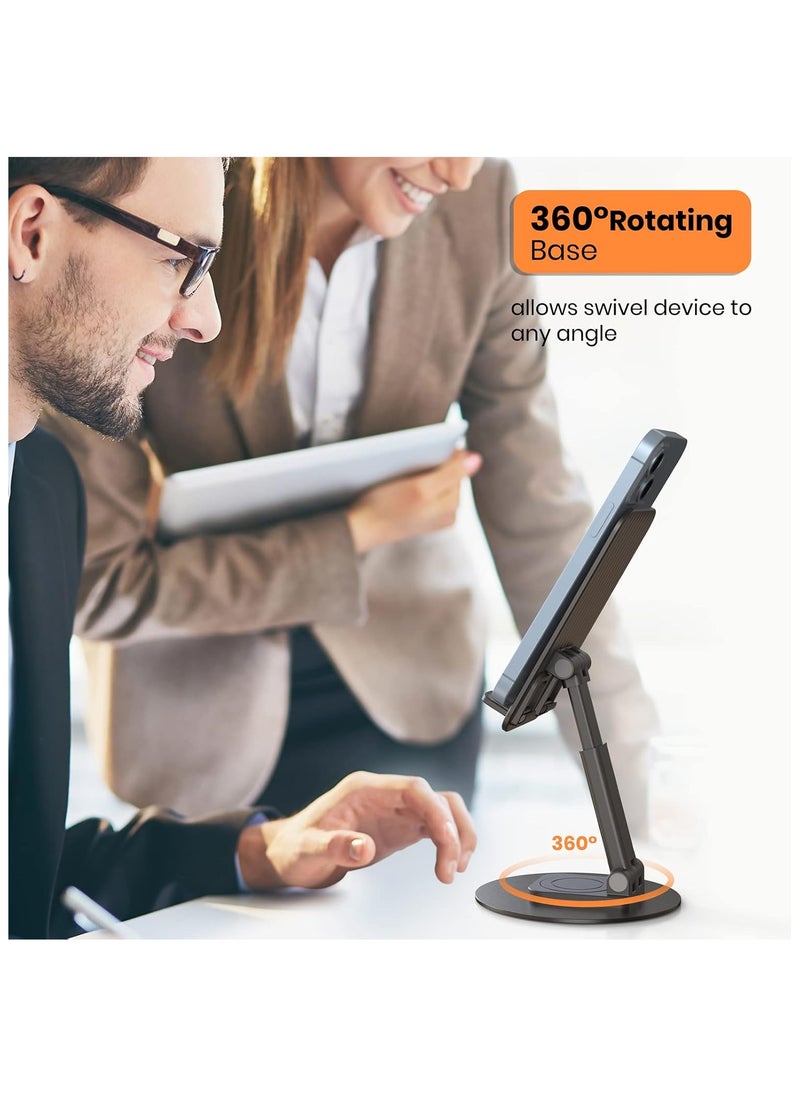 NNEWVANTE - Adjustable Phone Stand for Desk - Aluminum Foldable Cellphone Tablet Holder with 360°Rotating Base,Cradle Dock for iPhone 14 Pro Max Plus,13 12 Pro Max,Galaxy S22 S21, More 4"-8"Phones-Black - Image 1
