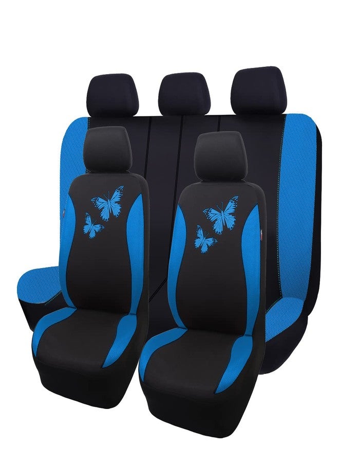 Flying Banner Butterfly car seat Covers ful Set Fashion Universal Lady Woman Female Rear Bench Split Colorized (Full Set, Blue) - Image 1