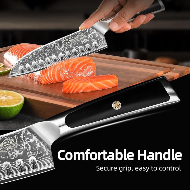 Sunnecko Santoku Knife 7 inch, Damascus Chef Knife VG-10 Steel Blade Japanese Knife, Sharp Kitchen Knife with Solid Handle Chopping Knife Perfect for Professional Home Use Cutting Knife - Image 4