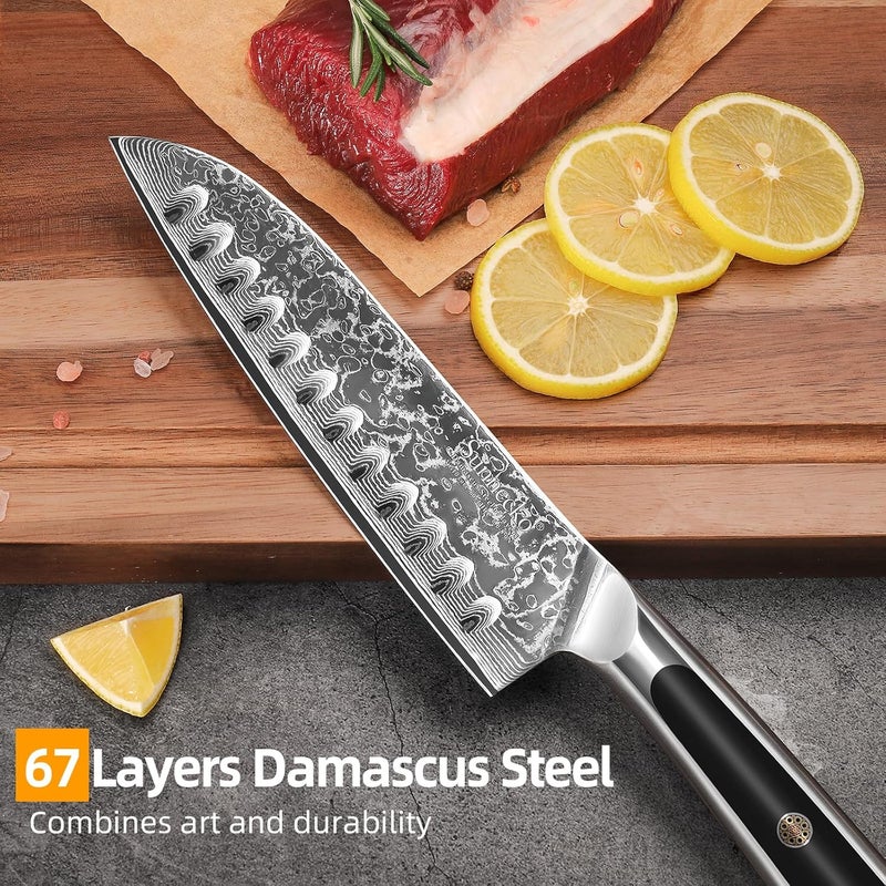 Sunnecko Santoku Knife 7 inch, Damascus Chef Knife VG-10 Steel Blade Japanese Knife, Sharp Kitchen Knife with Solid Handle Chopping Knife Perfect for Professional Home Use Cutting Knife - Image 3
