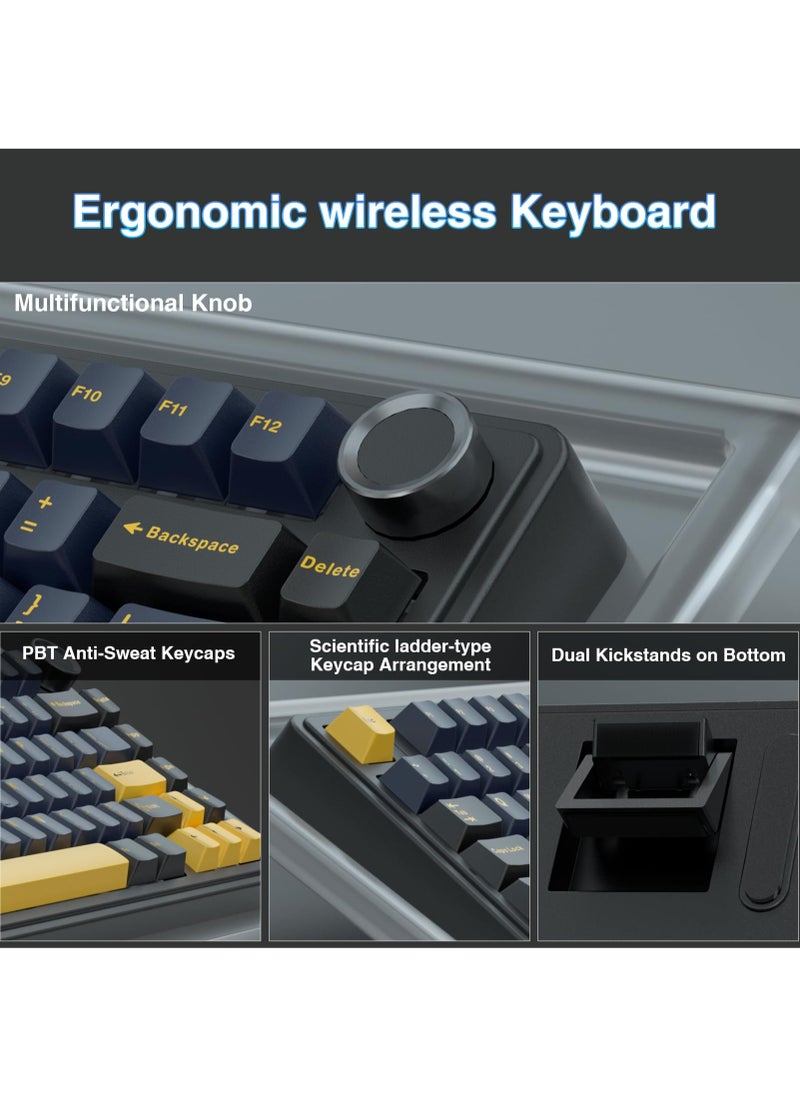 F75 Gasket Mechanical Keyboard, 75% Wireless Hot Swappable Gaming Keyboard with Five-Layer Padding&Knob, Bluetooth/2.4GHz/USB-C, RGB (Black, LEOBOG Reaper Switch)