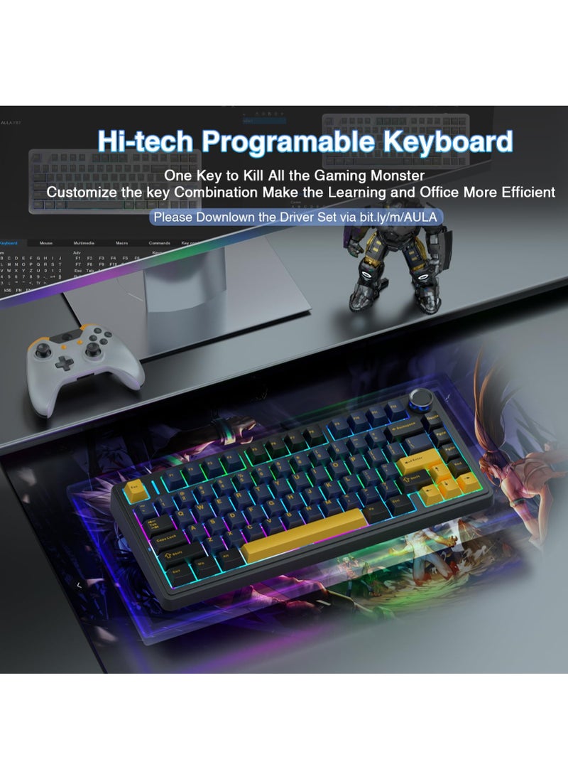 F75 Gasket Mechanical Keyboard, 75% Wireless Hot Swappable Gaming Keyboard with Five-Layer Padding&Knob, Bluetooth/2.4GHz/USB-C, RGB (Black, LEOBOG Reaper Switch)