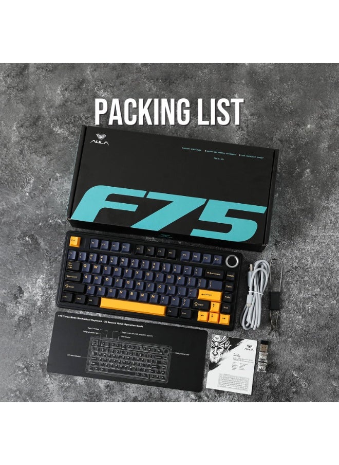 F75 Gasket Mechanical Keyboard, 75% Wireless Hot Swappable Gaming Keyboard with Five-Layer Padding&Knob, Bluetooth/2.4GHz/USB-C, RGB (Black, LEOBOG Reaper Switch)