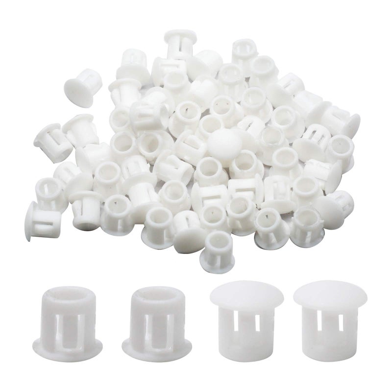 Suiwotin 60PCS 6mm 14 White Hole Plugs Plastic Flush Type Hole Plugs Snap in Locking Hole Tube Furniture Fencing Post Pipe Insert End Caps White