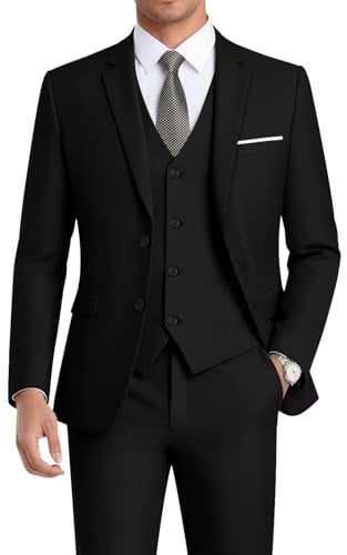 WEEN CHARM Suits for Men,3 Piece Slim Fit Suit Set with 2-Button Blazer,Vest,Pants,Tuxedo for Wedding,Prom,Party,Business Black - Image 1