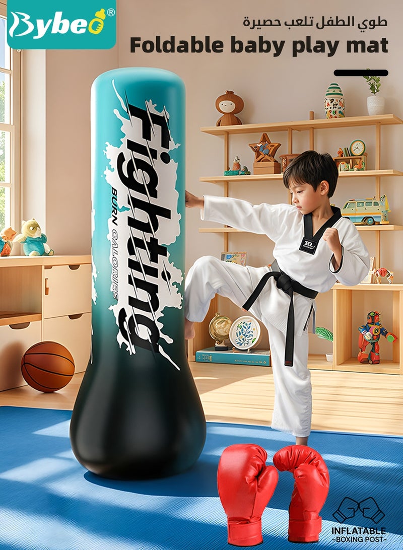 Bybeo Inflatable Kids Punching Bag, Children Boxing Bag, Freestanding Punching Bag for Kids Adults, Inflatable Boxing Bag with A Pair of Children's Boxing Gloves and Air Pump, for Practice Karate, Taekwondo, 150CM - Image 2