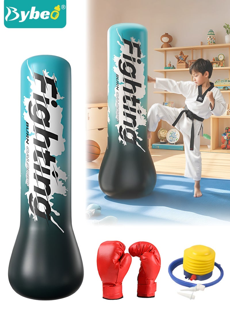 Bybeo Inflatable Kids Punching Bag, Children Boxing Bag, Freestanding Punching Bag for Kids Adults, Inflatable Boxing Bag with A Pair of Children's Boxing Gloves and Air Pump, for Practice Karate, Taekwondo, 150CM - Image 1