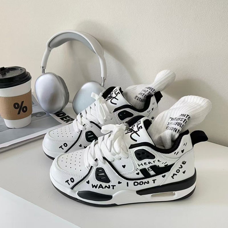 Retro Air Cushion Graffiti Sneakers 2025 New Casual Men''s and Women''s Ins Couple Models Versatile Sports Shoes Men''s Trendy Shoes - Image 1