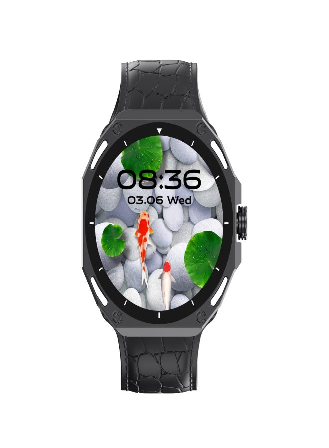 AROAQ V18ProMax Smartwatch – 1.52" Display, Heart Rate & Temperature Monitor, BT Calling & Music, Fitness Tracker, Multi-Sports Modes, Magnetic Charging – Compatible with Android & iOS ( Leather Strap, Black) - Image 2