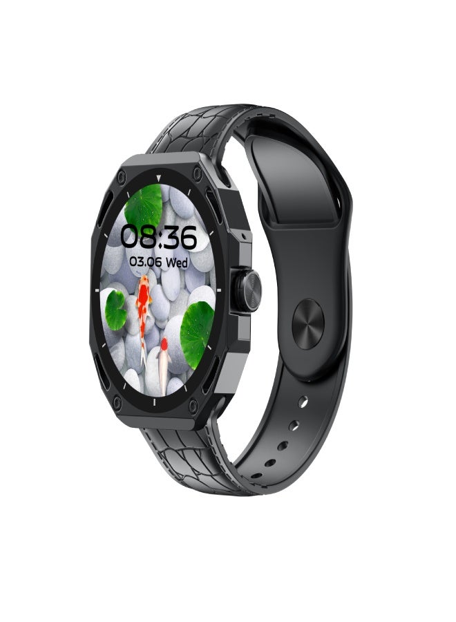 AROAQ V18ProMax Smartwatch – 1.52" Display, Heart Rate & Temperature Monitor, BT Calling & Music, Fitness Tracker, Multi-Sports Modes, Magnetic Charging – Compatible with Android & iOS ( Leather Strap, Black) - Image 1