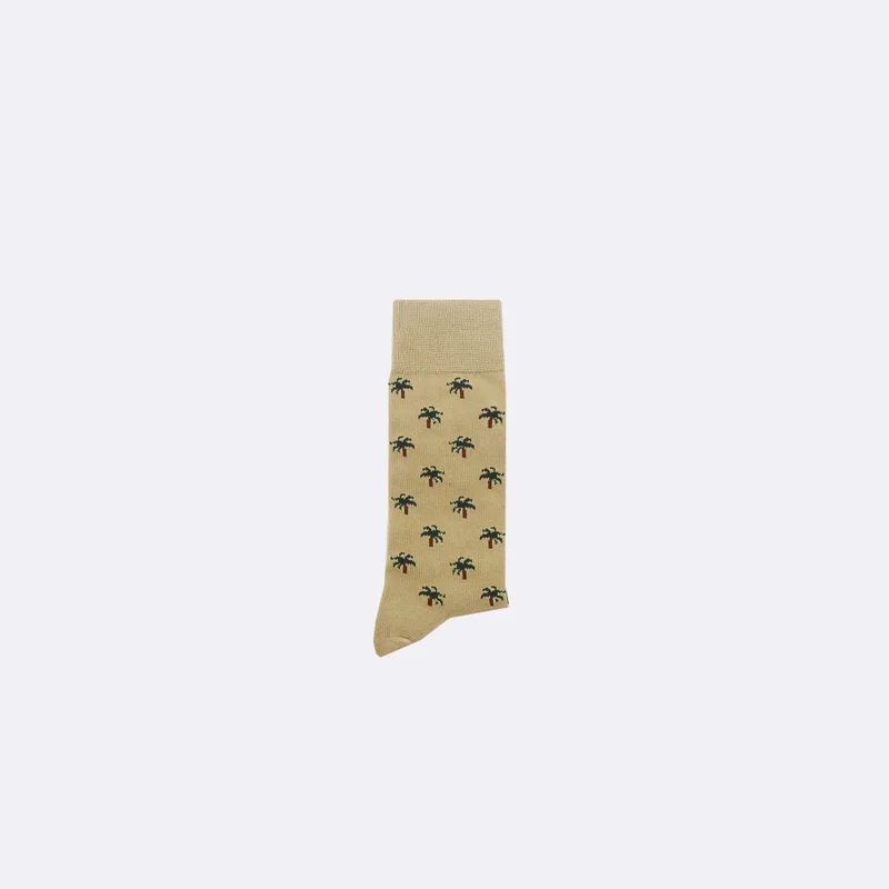 Faguo Set of 3X Socks - Sand and Kaki with Bird and Palm Trees