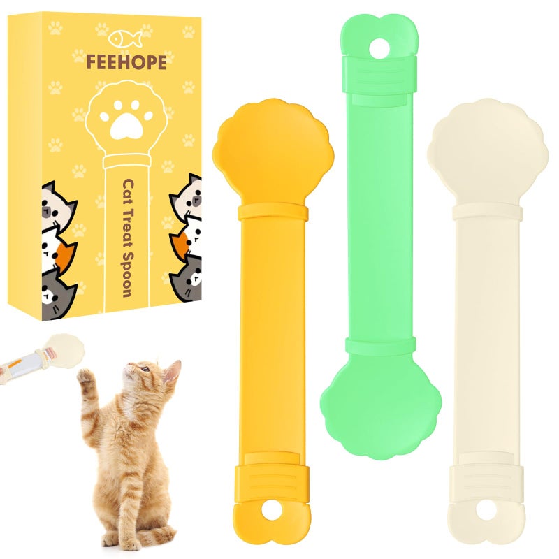 feehope 3PCS Cat Treat Spoon, Lickable Cat Treat Spoon Squeeze, Multi-Function Cats Treats Feeder for Pet Liquid Snack and Wet Food(Beige&Green&Orange) - Image 1