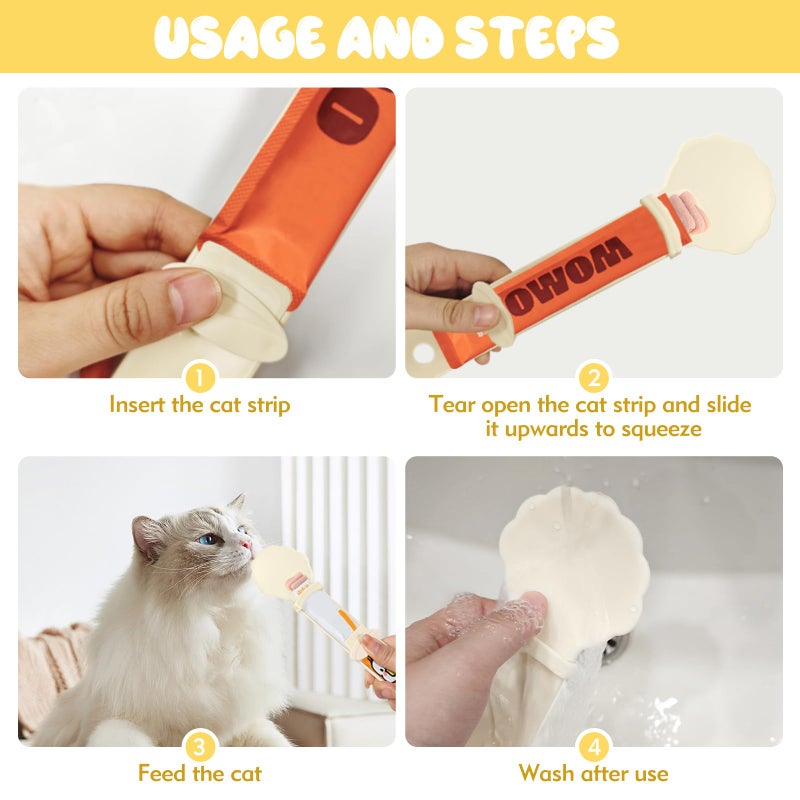 feehope 3PCS Cat Treat Spoon, Lickable Cat Treat Spoon Squeeze, Multi-Function Cats Treats Feeder for Pet Liquid Snack and Wet Food(Beige&Green&Orange) - Image 4