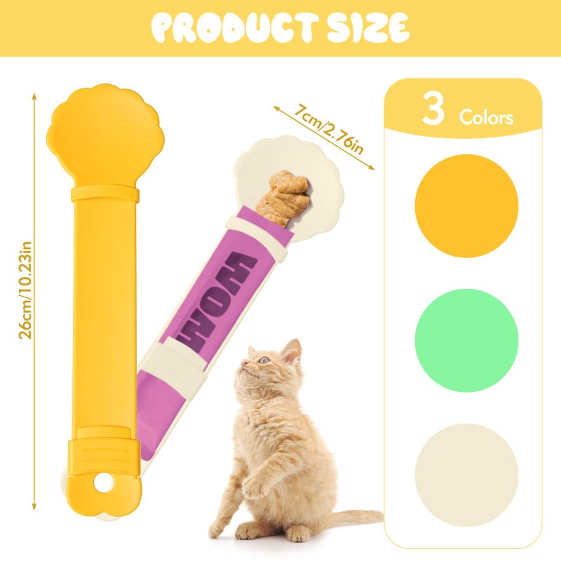 feehope 3PCS Cat Treat Spoon, Lickable Cat Treat Spoon Squeeze, Multi-Function Cats Treats Feeder for Pet Liquid Snack and Wet Food(Beige&Green&Orange) - Image 2