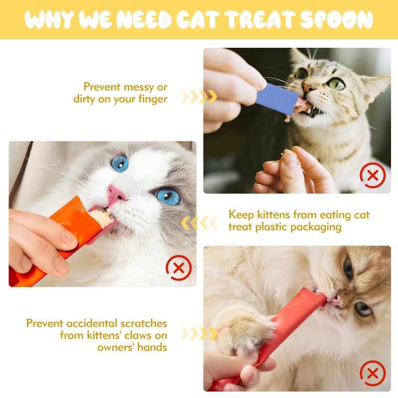 feehope 3PCS Cat Treat Spoon, Lickable Cat Treat Spoon Squeeze, Multi-Function Cats Treats Feeder for Pet Liquid Snack and Wet Food(Beige&Green&Orange) - Image 3