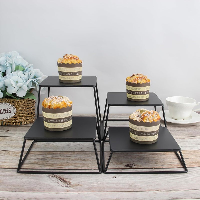 YFEEN Dessert Table Risers Display Stands Food display Black Metal Square Retail Pizza,Cupcake,Candy Stands Food Platter Tray,6x6 INCH,Set of 4 - Image 3
