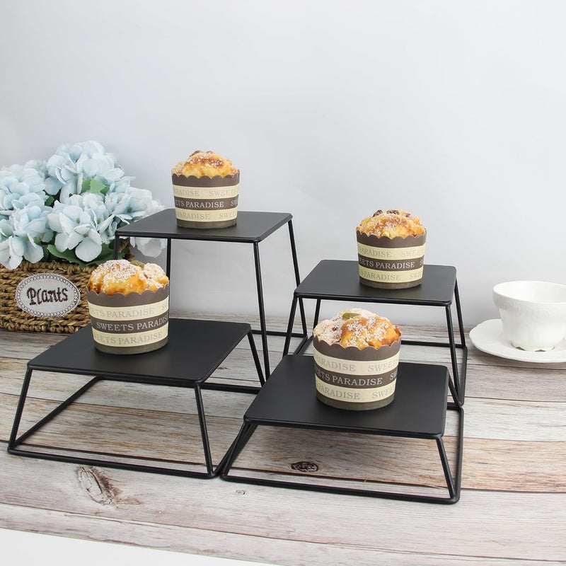 YFEEN Dessert Table Risers Display Stands Food display Black Metal Square Retail Pizza,Cupcake,Candy Stands Food Platter Tray,6x6 INCH,Set of 4 - Image 4