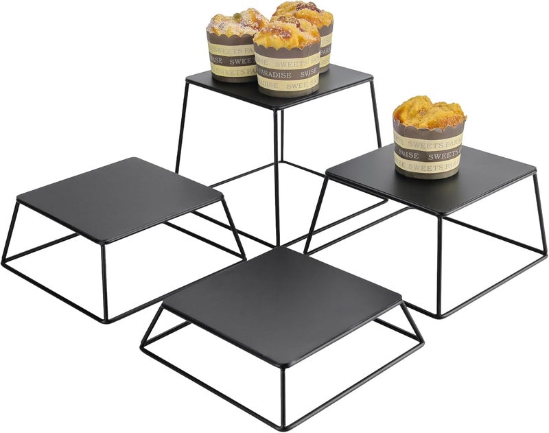 YFEEN Dessert Table Risers Display Stands Food display Black Metal Square Retail Pizza,Cupcake,Candy Stands Food Platter Tray,6x6 INCH,Set of 4 - Image 1