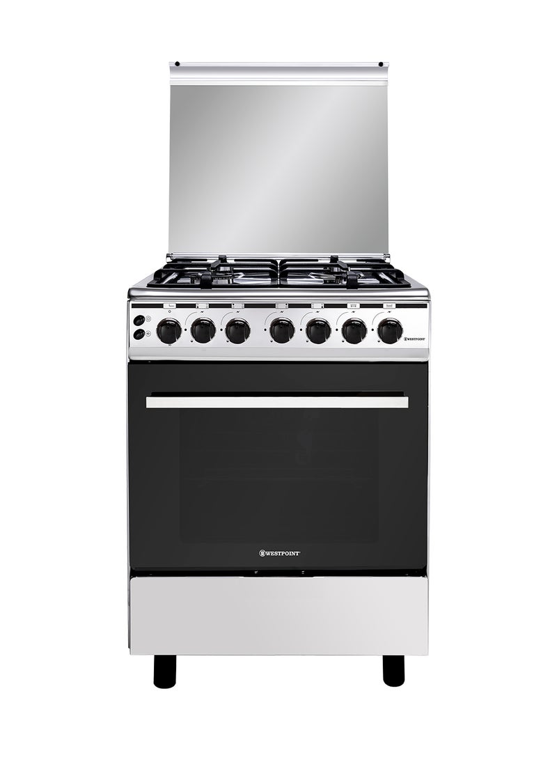 WESTPOINT 60x60 Freestanding Gas Cooker, 4 Burners, Auto Ignition, Full Safety Enamel, Pan Support, Stainless Steel Finish, Rotisserie Grill & Oven WCE-6060FS Silver/Black - Image 1