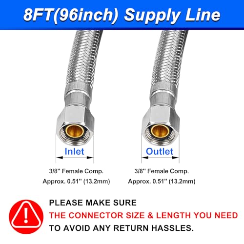 SPUREST 8FT Stainless Steel Braided Water Supply Line for Dishwasher, Brass 3/8 Inch Compression x 3/8 Inch Compression Connections, Food Grade PEX Inner Tube Water Hose - Image 4