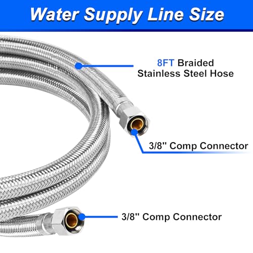 SPUREST 8FT Stainless Steel Braided Water Supply Line for Dishwasher, Brass 3/8 Inch Compression x 3/8 Inch Compression Connections, Food Grade PEX Inner Tube Water Hose - Image 2