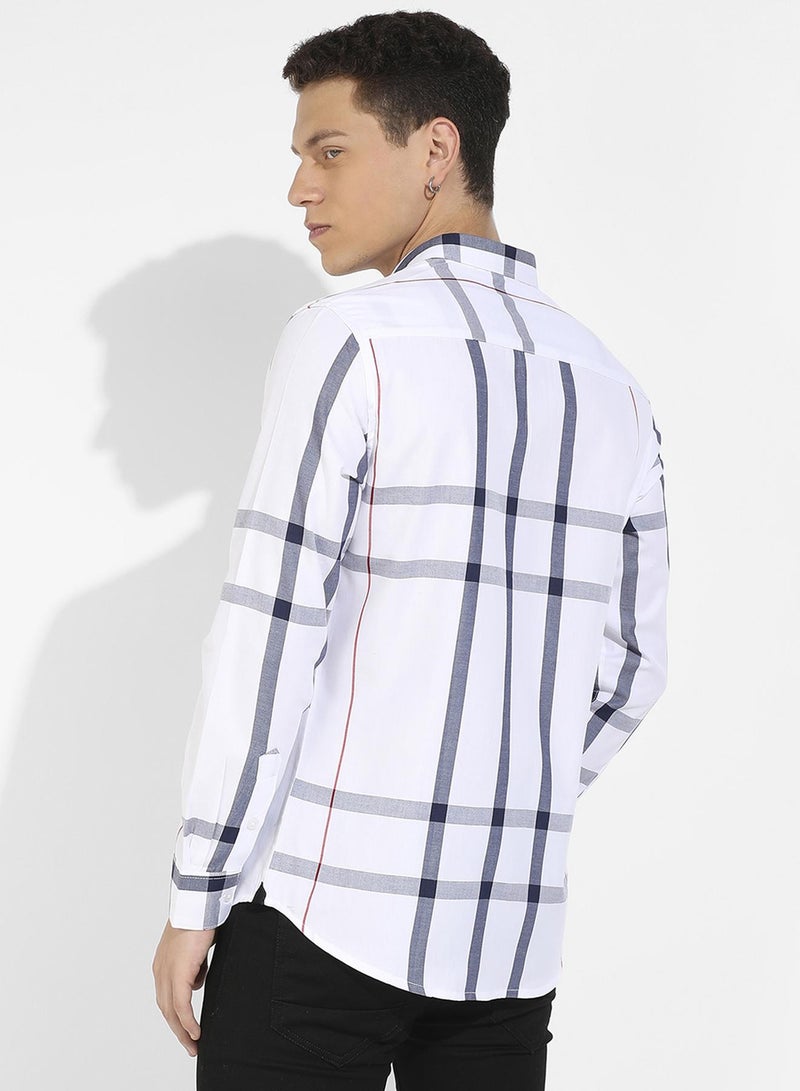 Campus Sutra Campus Sutra Men's Tartan Plaid White Button Up Regular Fit Shirt For Casual Wear | Cotton Twill Spread Collar Shirt Crafted With Regular Sleeve & Comfort Fit For Everyday Wear  - Image 5