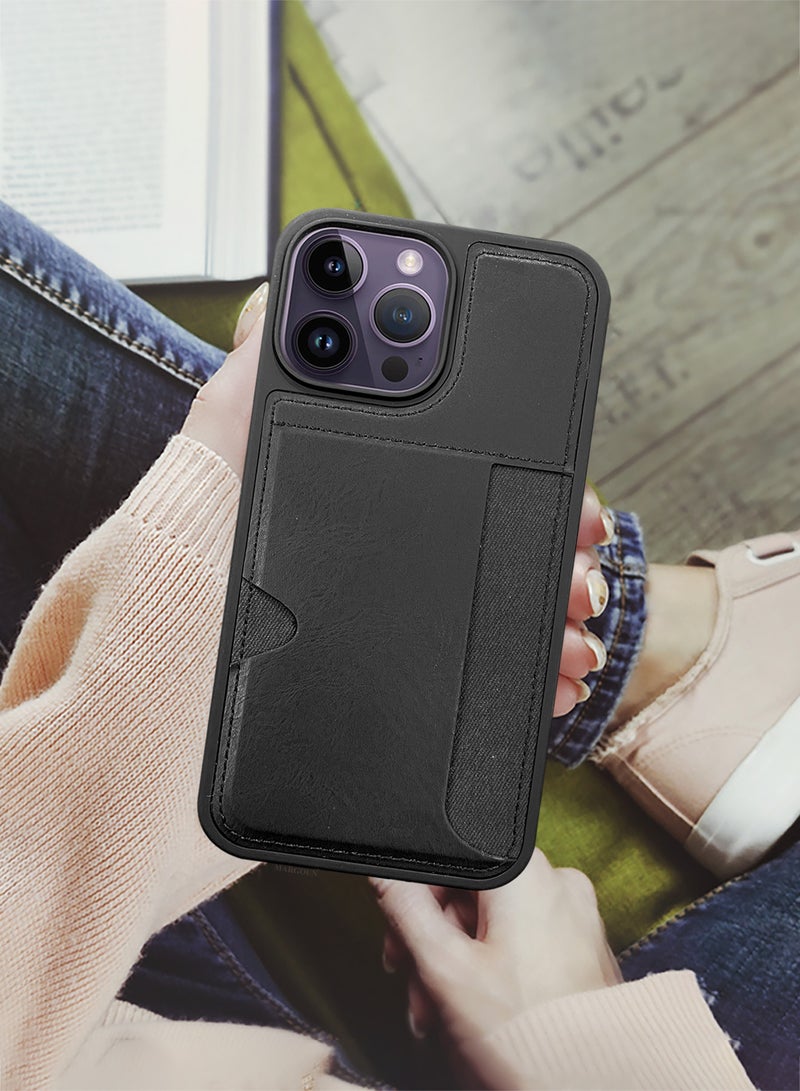 MARGOUN iPhone 14 Pro Max Case Leather Anti Fingerprint Cover with Wallet Card Slot Shell, Side Insert Card Holder, Anti Fall Protection - Black-1 - Image 5