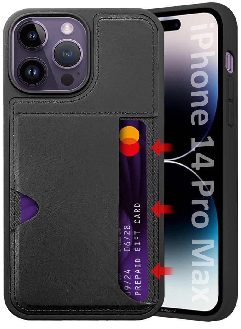 MARGOUN iPhone 14 Pro Max Case Leather Anti Fingerprint Cover with Wallet Card Slot Shell, Side Insert Card Holder, Anti Fall Protection - Black-1 - Image 1