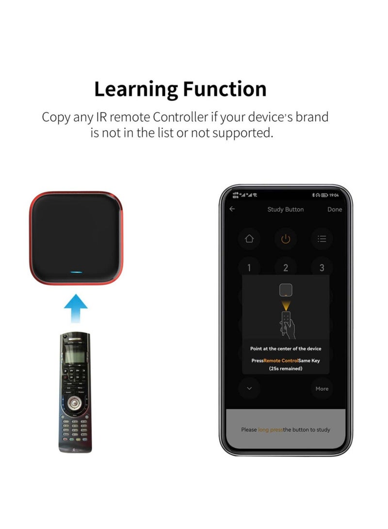 Captaintech Smart Universal WiFi-IR Remote Control: Infrared WiFi Remote Controller, IR/RF Smart Home Hub, IR Emitter and RF Blaster for Fan AC TV DVD, Tuya APP Control, Smart Voice Control, black - Image 5