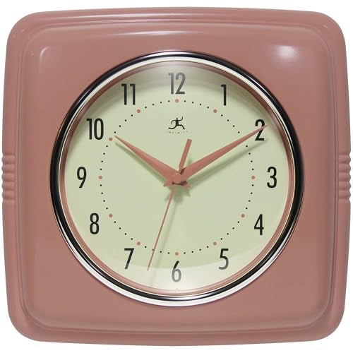 Infinity Instruments Square Retro Wall Clock, Terracotta, 9.25" - Image 1
